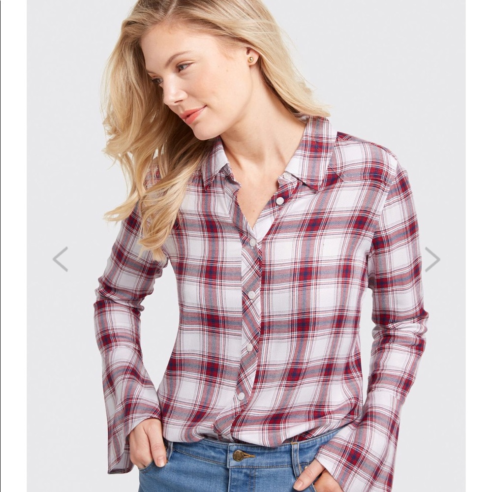 Draper James Bell Sleeve Plaid Button Up